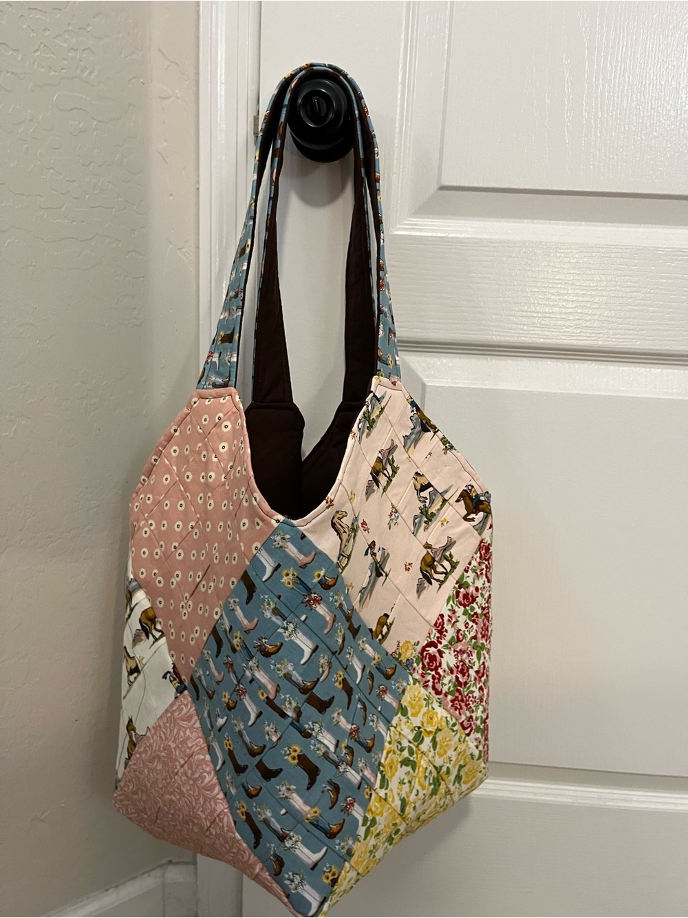 Western Cowgirl Mondo Bag Tote  Quilted Brown Blue Pink New